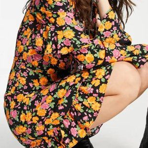 Rose Ruffle Long Sleeve Wrap Dress TOPSHOP